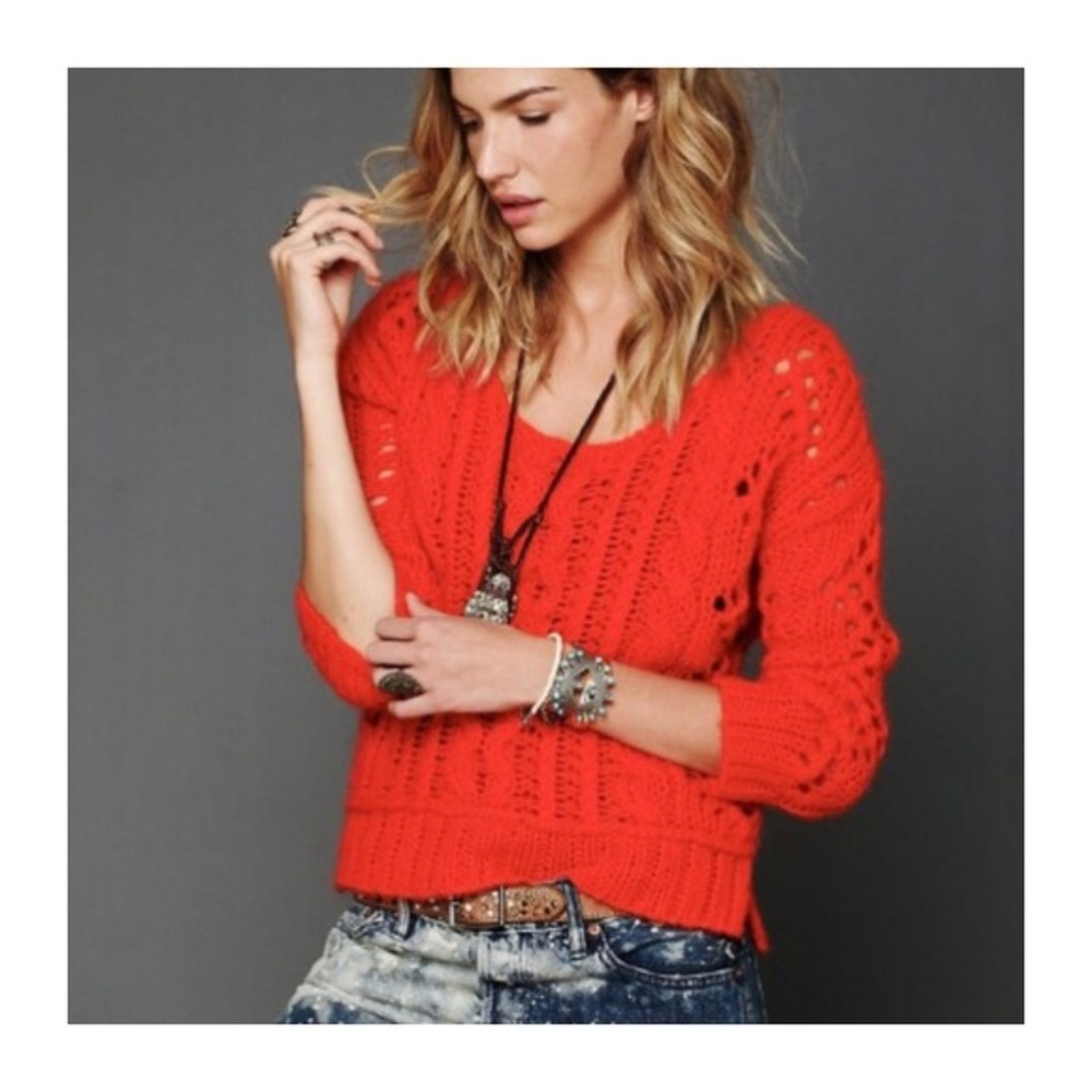 Free People Fluff Sweater In Wildfire $108 Bust:44" Wool Mohair Beautiful